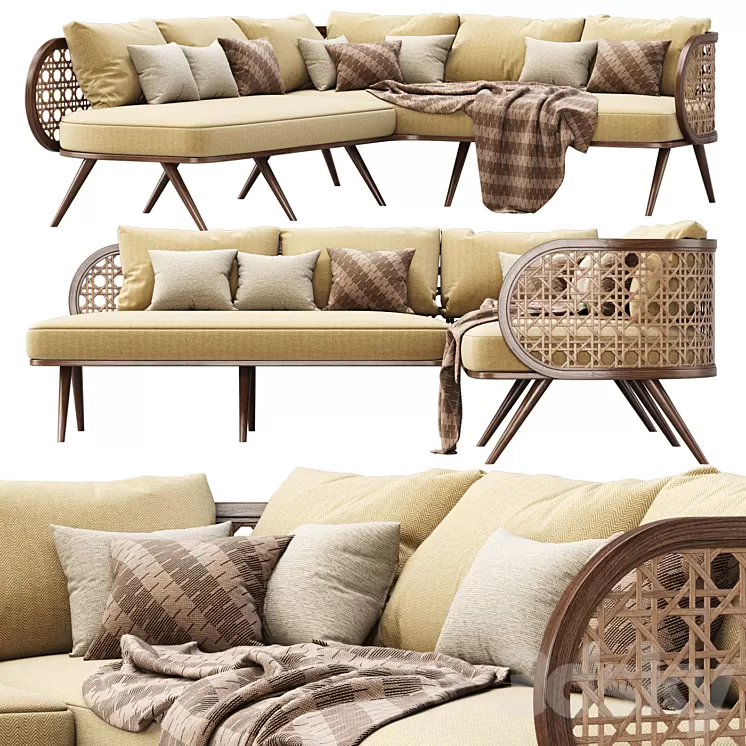 Victoria wooden rattan corner sofa PS80 / Rattan corner sofa 3D Model