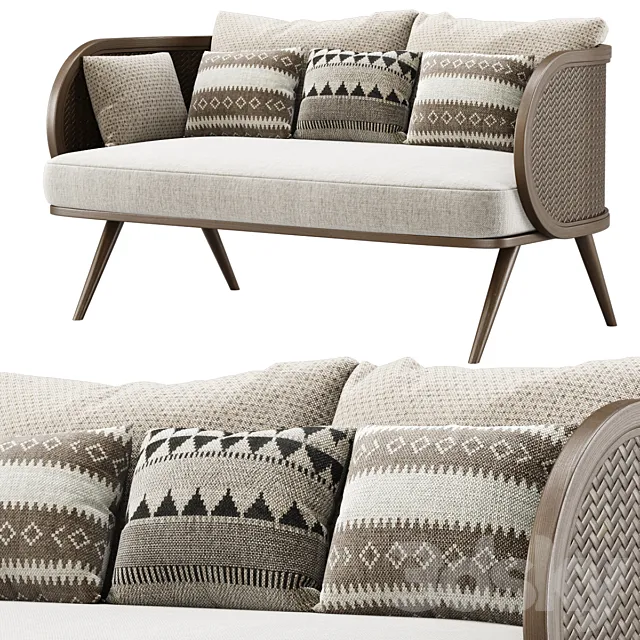 Victoria wooden rattan loveseat VA30 _ Double garden rattan sofa 3D Model