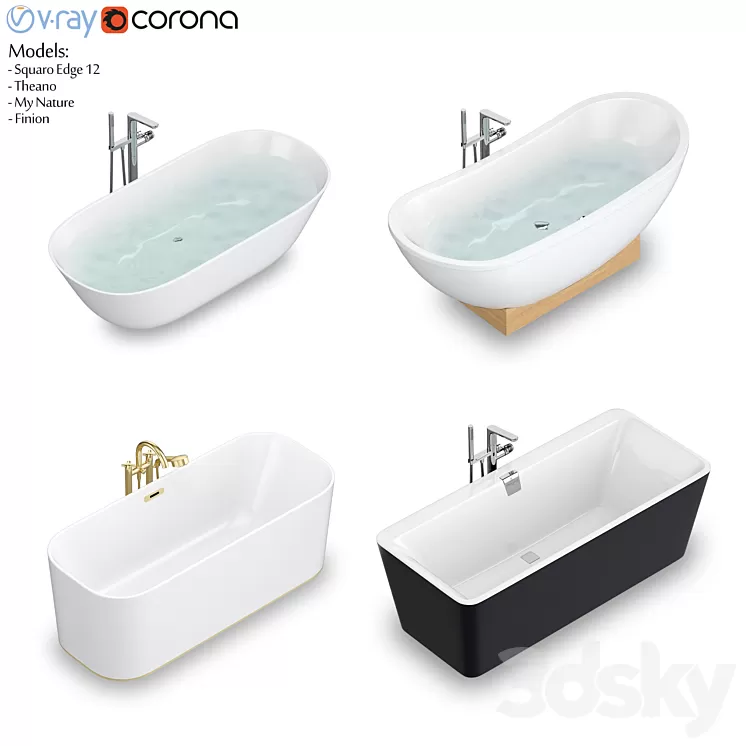 Villeroy & Boch set 57 freestanding bathtub set (Finion Theano Squaro Edge 12 My Nature) 3D Model