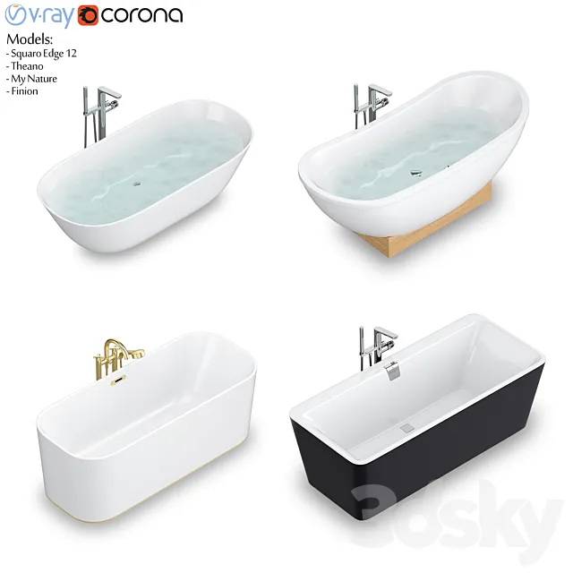 Villeroy & Boch set 57 freestanding bathtub set (Finion. Theano. Squaro Edge 12. My Nature) 3DModel