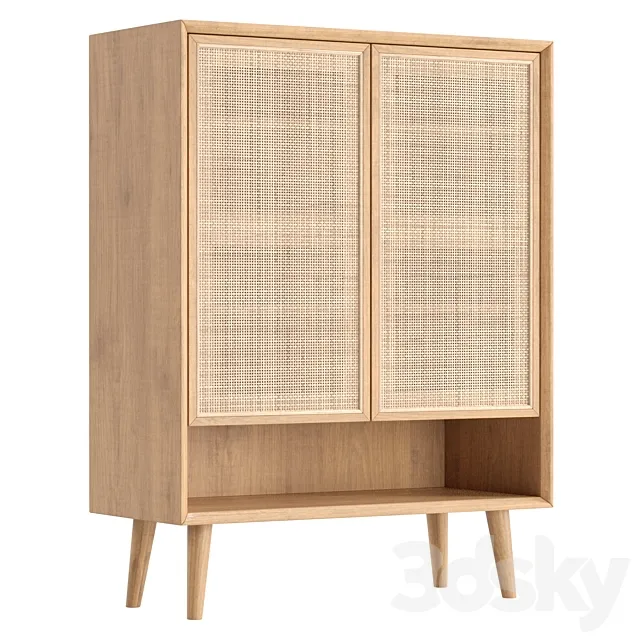 Villey Japandi Natural Shoe Storage Cabinet Rattan 3D Model