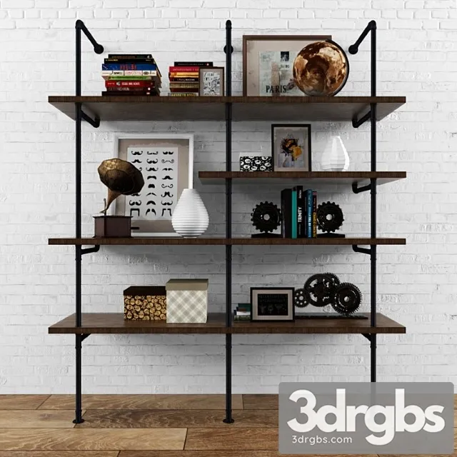 Vintag Shelves Loft Shicht Decor Set 3D Model Free