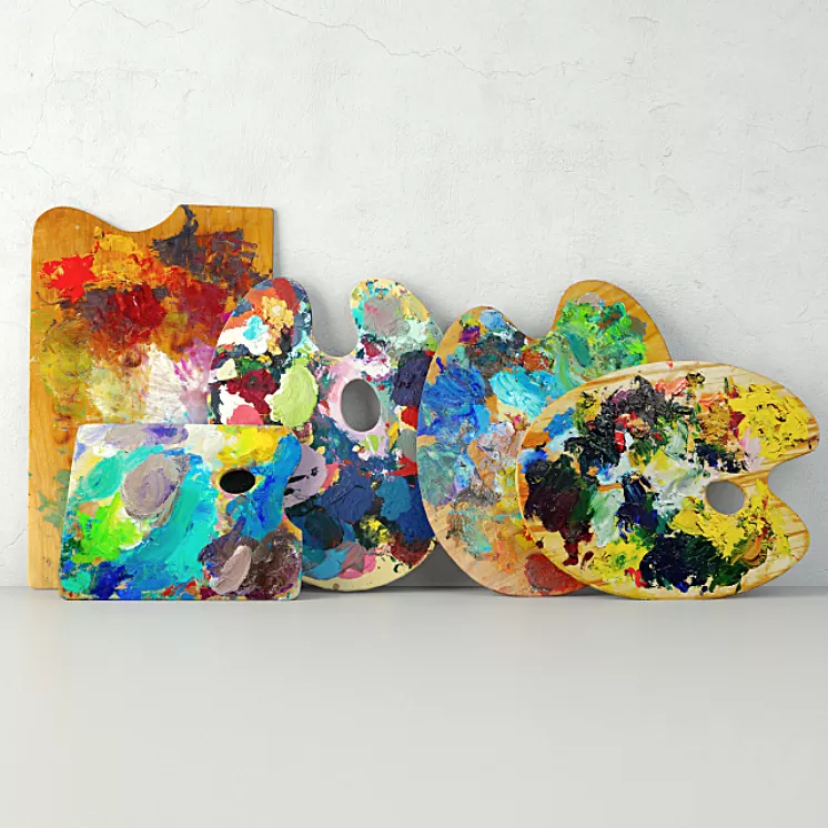 Vintage Artist Palettes 3D Model