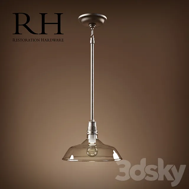 VINTAGE BARN GLASS PENDANT DISTRESSED ALUMINUM 3D Model