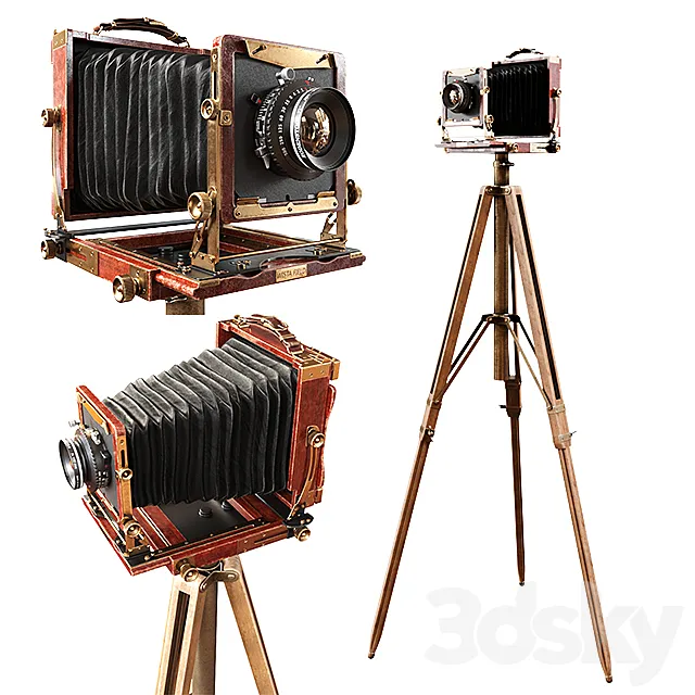 Vintage camera on a tripod 3D Model