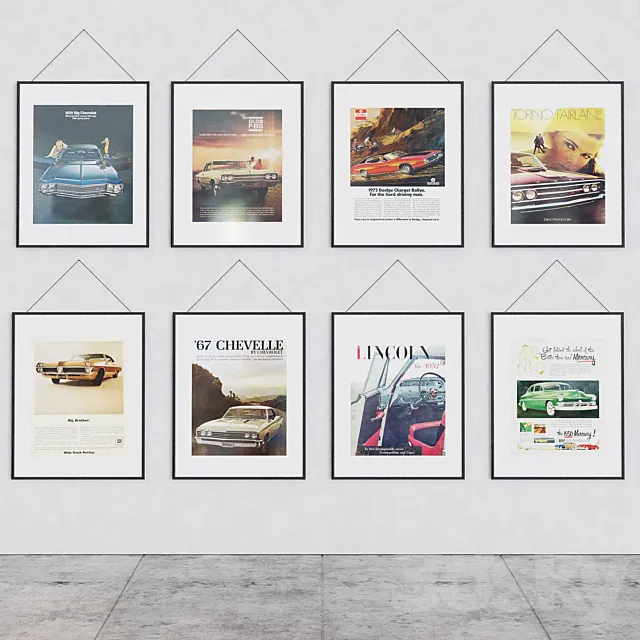 Vintage car posters 3D Model