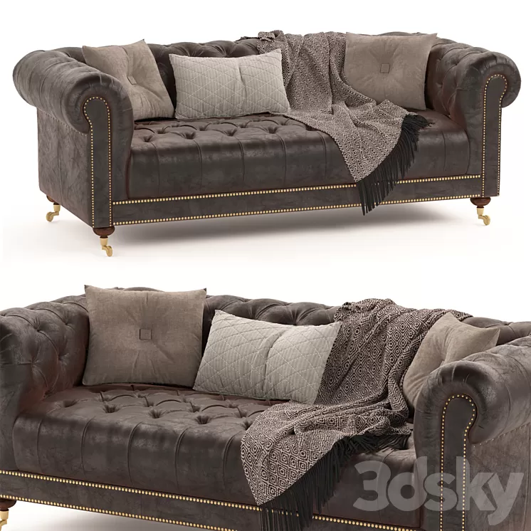Vintage Chesterfield brown leather 3D Model