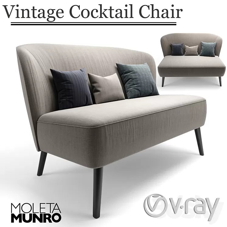 Vintage Cocktail Sofa With Pillow 3D Model