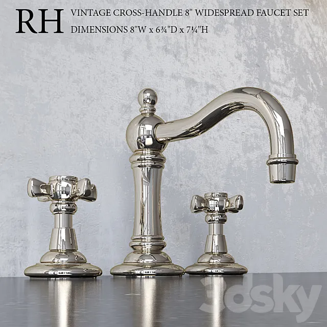 VINTAGE CROSS-HANDLE WIDESPREAD FAUCET SET 8 3D Model