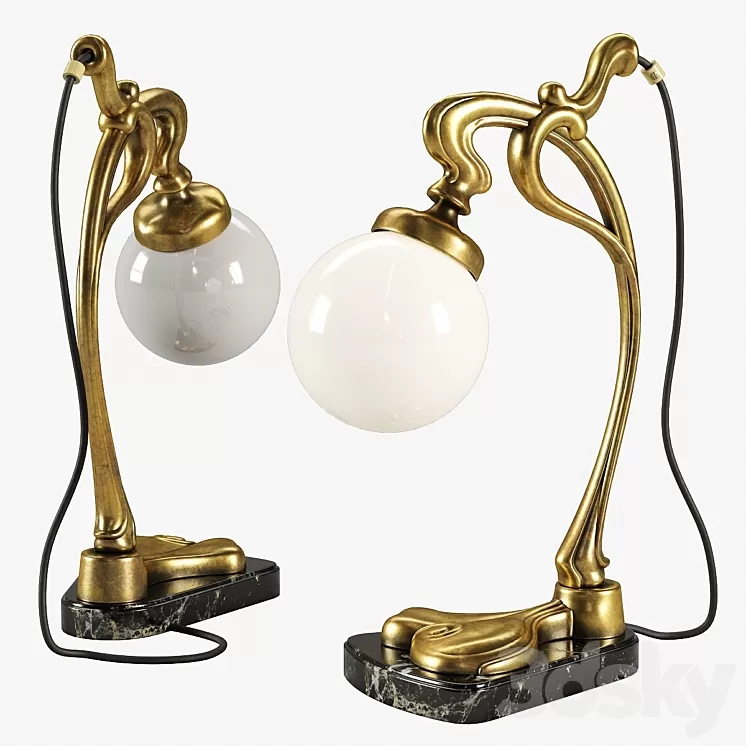 Vintage Gilt Bronze Art Nouveau Desk Lamp 3D Model
