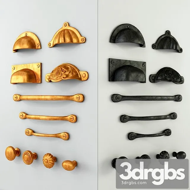 Vintage kitchen cupboard cabinet door handles & knobs 2 3D Model Free