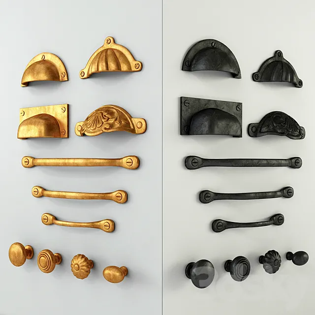Vintage KITCHEN CUPBOARD CABINET DOOR HANDLES & KNOBS 3DModel