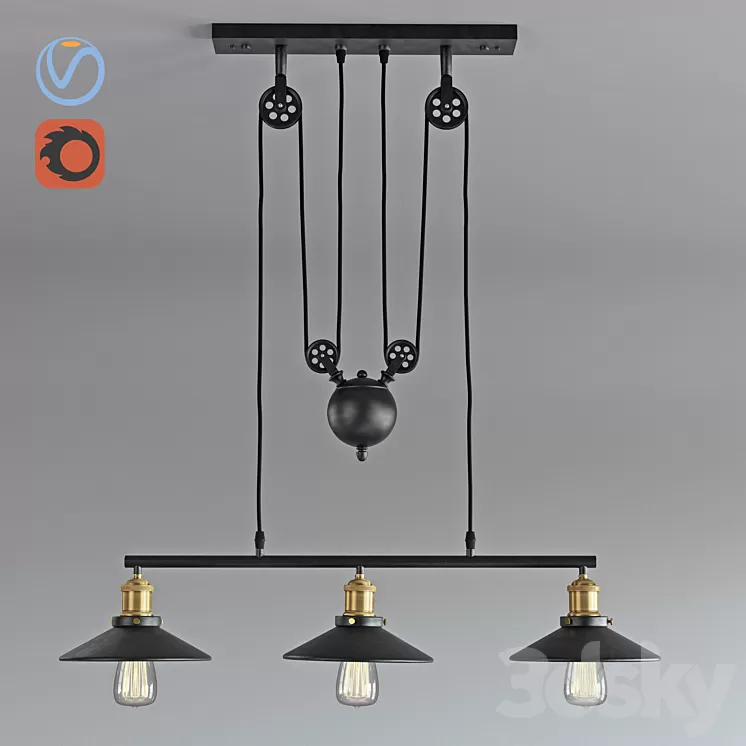 Vintage Loft Industrial LED American Country pulley pendant light 3D Model