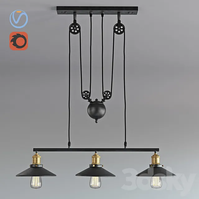 Vintage Loft Industrial LED American Country pulley pendant light 3DModel