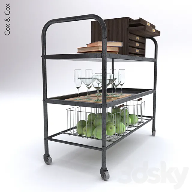 Vintage Metal Trolley - Cox & Cox 3DModel