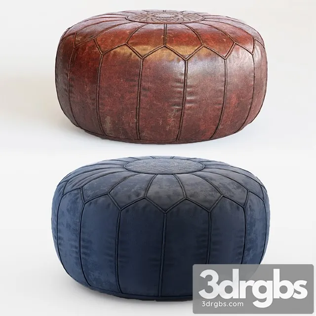 Vintage Round Moroccan Chocolate Brown Leather Pouf Hand Tooled In Marrakech 1 3D Model Free