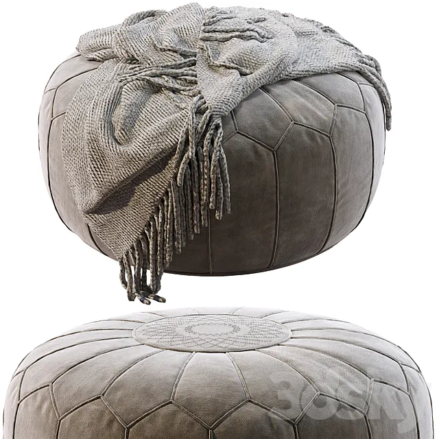 Vintage Round Moroccan Pouf Hand Tooled In Marrakech 3D Model