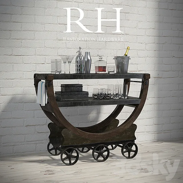 VINTAGE WALLPAPER FACTORY BAR CART 3D Model