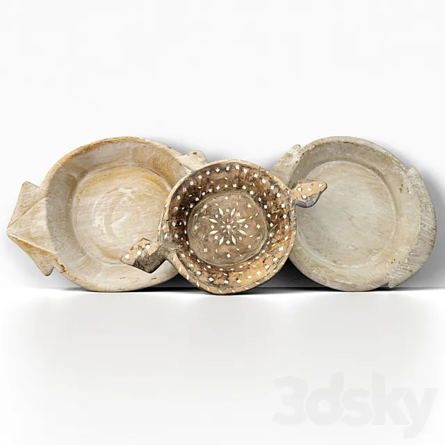 Vintage wood bowls 3D Model