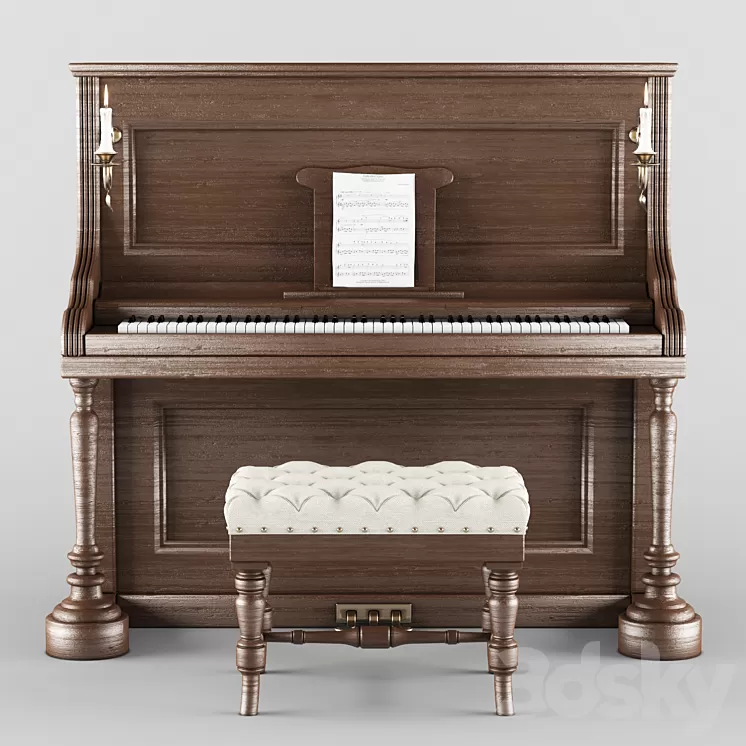 Vintage wood piano 3D Model