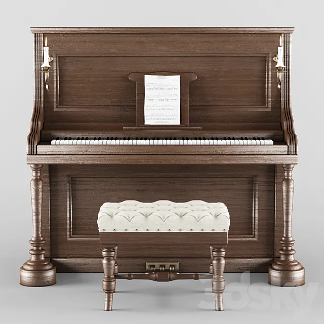 Vintage wood piano 3DModel