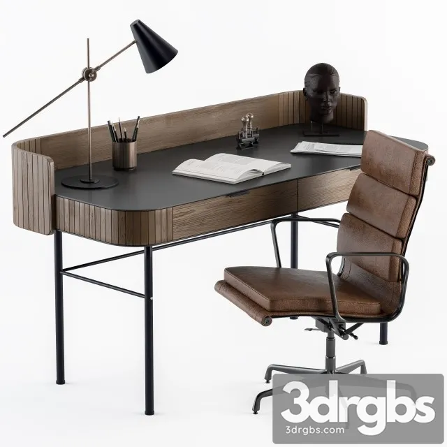 Vintage Wooden Office Desk 3D Model Free