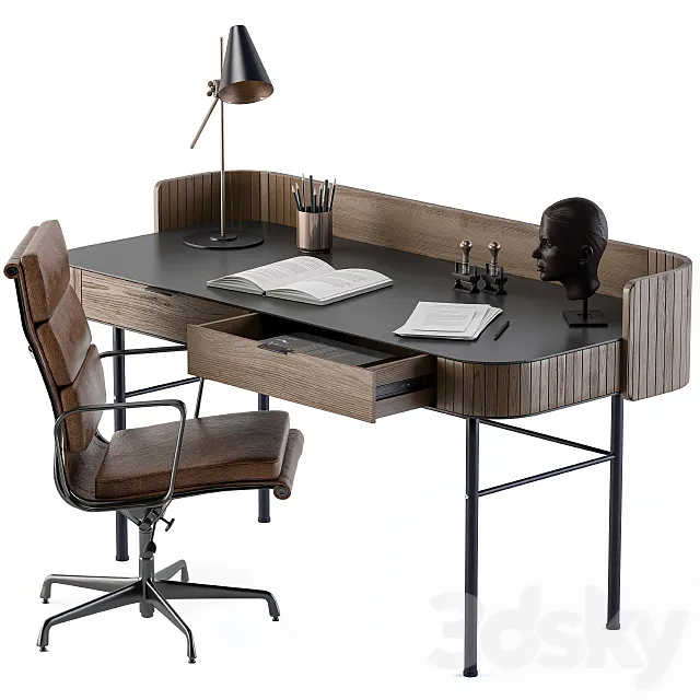 Vintage Wooden Office Desk 3D Model