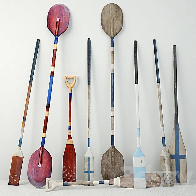 Vintage Wooden Paddles and Oars Jeffan 3DModel