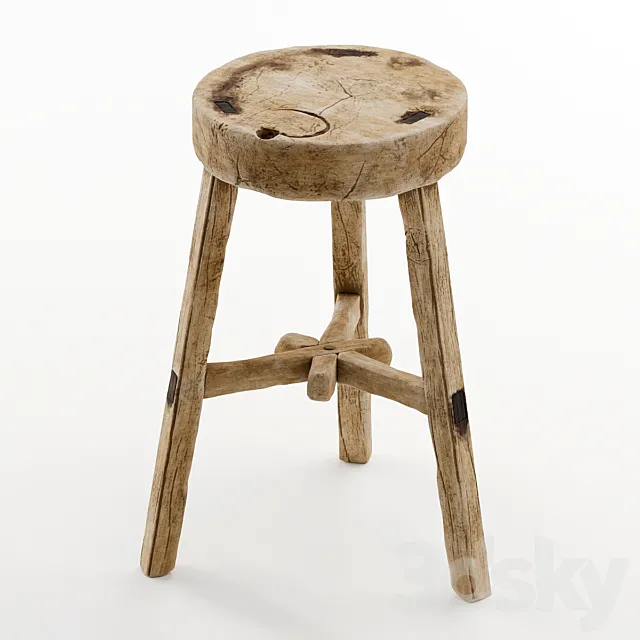 Vintage wooden stool 3D Model
