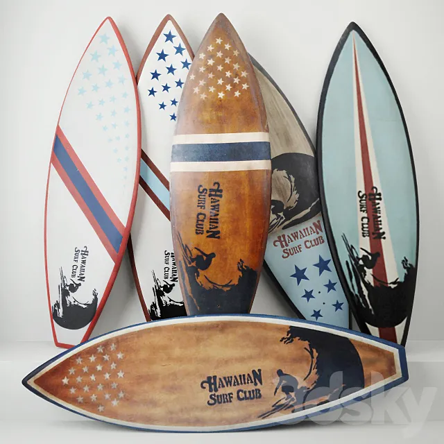 Vintage Wooden Surfboards _ Jeffan 3DModel