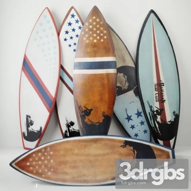 Vintage Wooden Surfboards Jeffan 3D Model Free