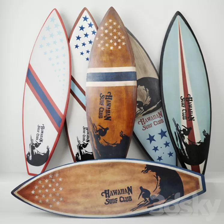 Vintage Wooden Surfboards / Jeffan 3D Model