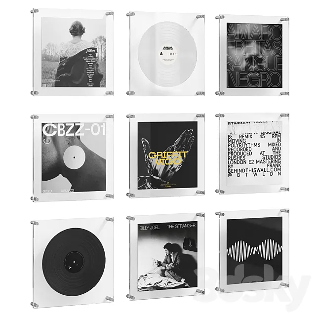 Vinyl records in glass frames_Black 3D Model