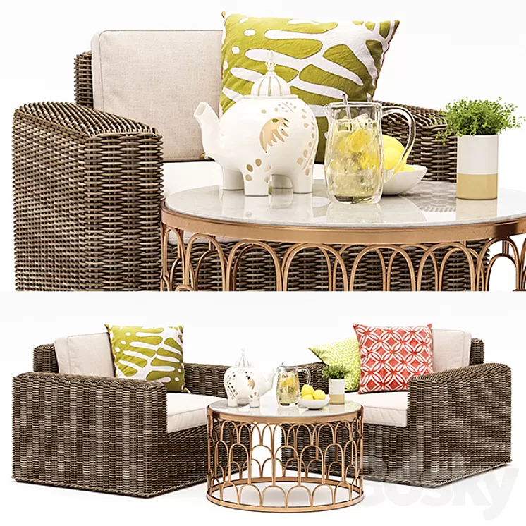 Vista Lounge Chair and Dunland Coffee Table 3D Model