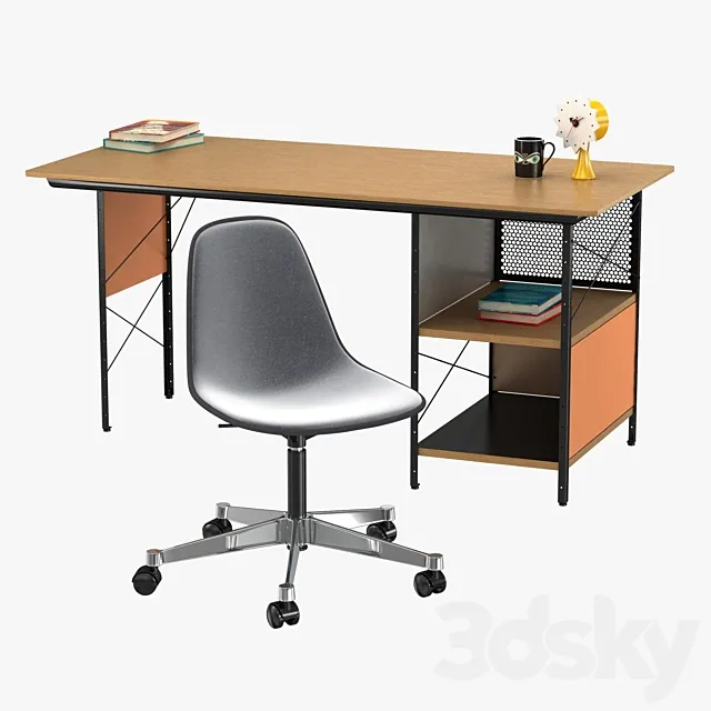 Vitra Eames plastic chair and edu desk unit 3D Model