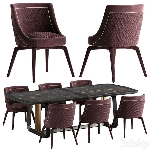 Vittoria Frigerio Perla chair Arquis table set 3D Model