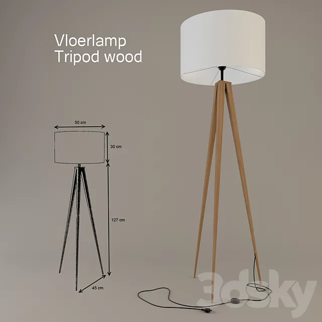 Vloerlamp Tripod wood 3DModel