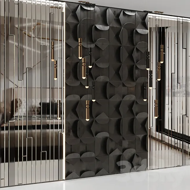 Volumetric wall panel mid century modern Black 3D Model