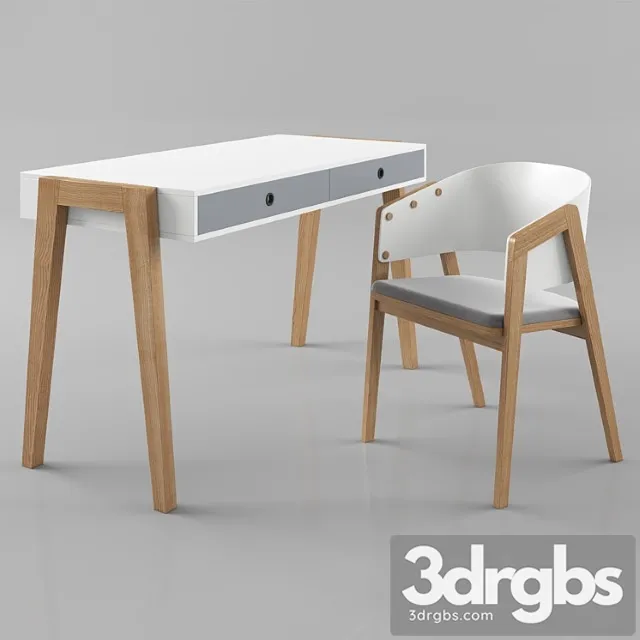 Vox concept desk with vox uni chair white 2 3D Model Free