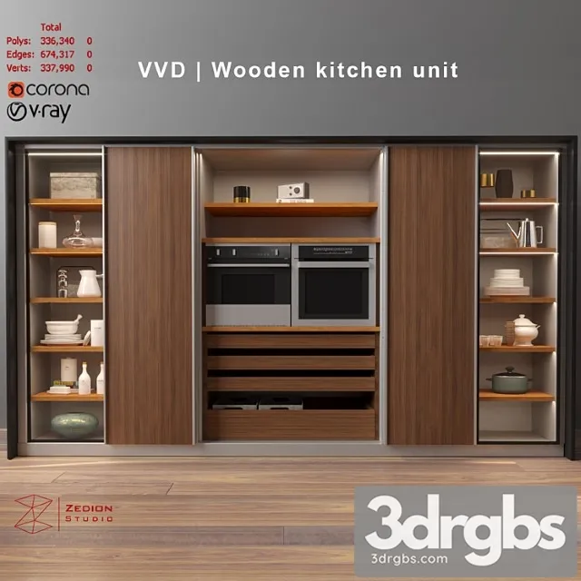 Vvd Wooden Kitchen Unit 3D Model Free