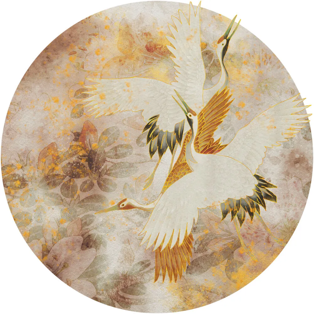 Wall Art - Wallpaper Beige Tsuru round 3D Model