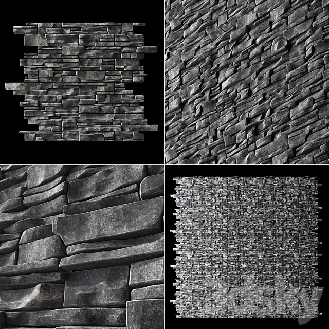 Wall clincer rock brick n3 _ Wall of rock clinker bricks 3DModel