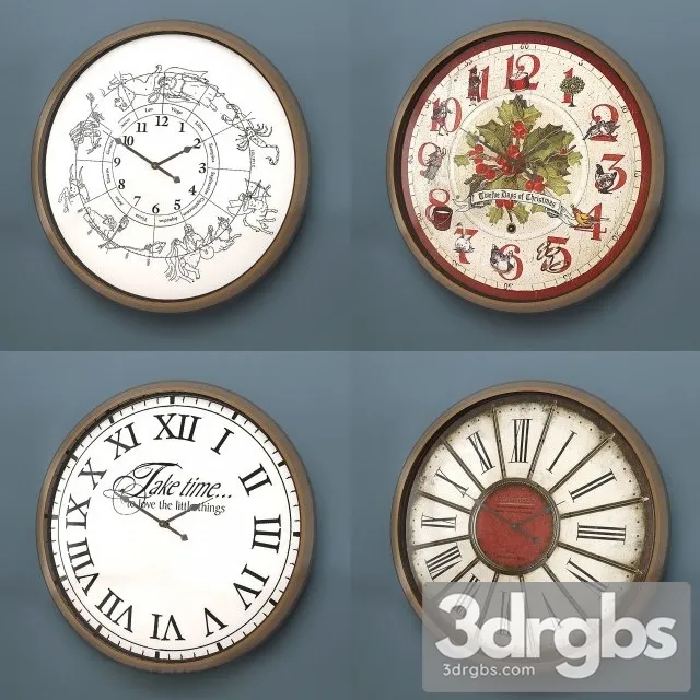 Wall Clock Set Vintage 3D Model Free