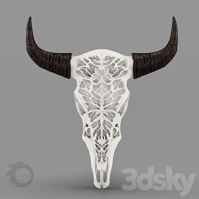 Wall Decor Bull Skull with Bone Carving 3DModel