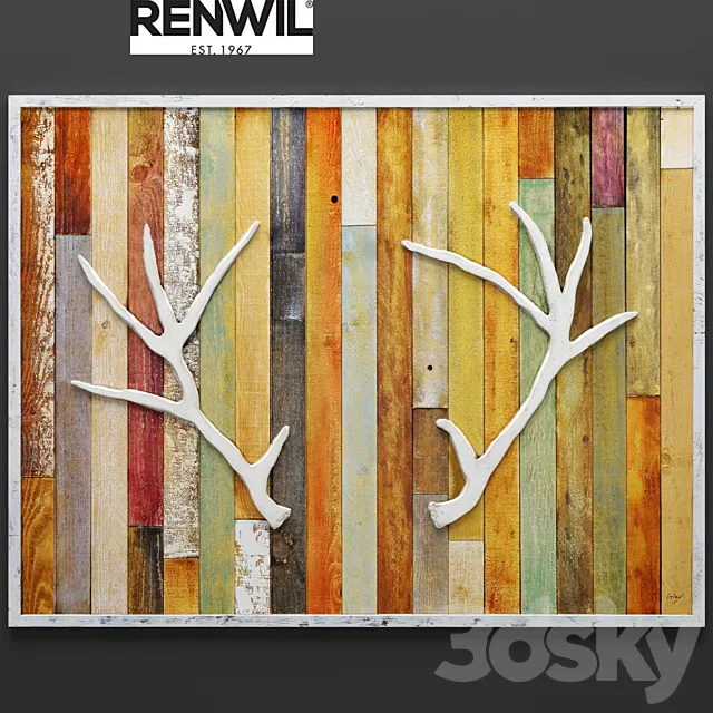 Wall decor DEER LODGE. wall decor. plank panels. wooden decor. boards. wooden wall. panel. slats. picture. antlers 3DModel