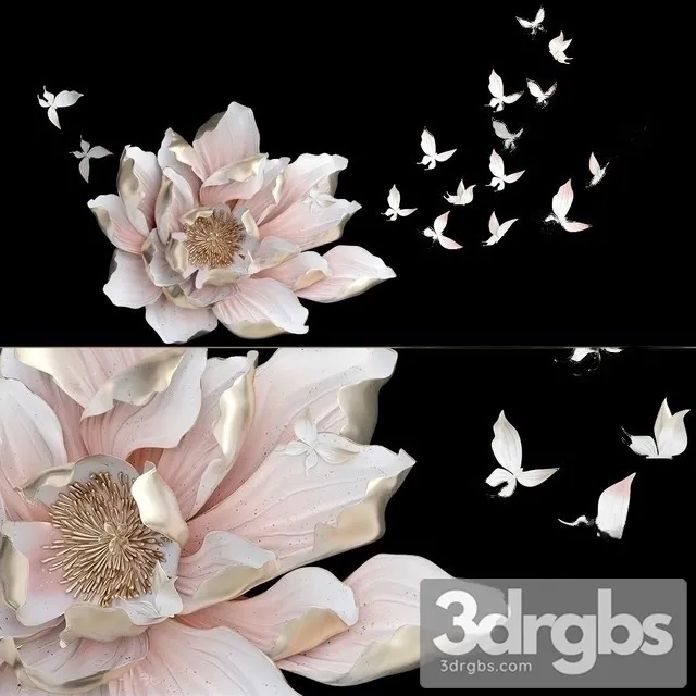 Wall Decor Flower Butterfly 3D Model Free