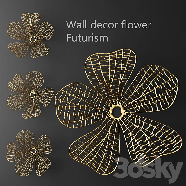 Wall decor flower Futurism luxury golden decor wall metal luxury abstraction flower picture art 3D Model