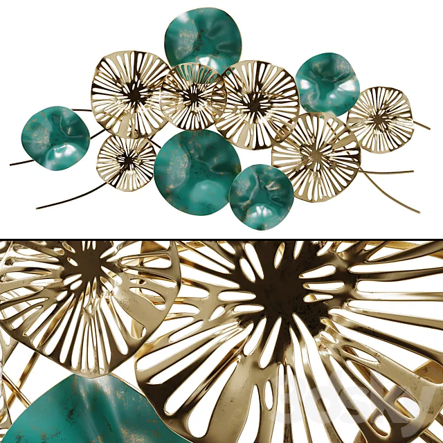 Wall Decor Flowers Golden-turquoise 3D Model