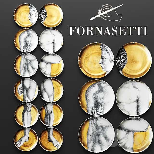 Wall decor FORNASETTI. panels. plates. gold. luxury. wall decor. luxury. david 3DModel