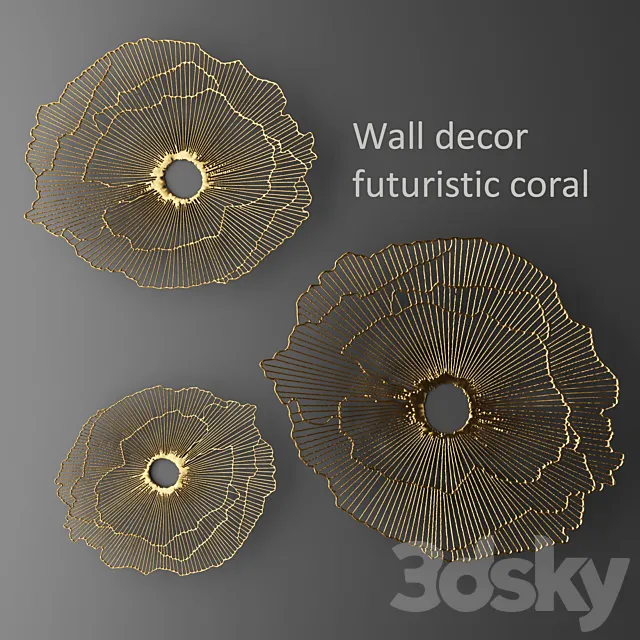 Wall decor futuristic coral. Panel. Gold. wall decor. panel. mirror. luxury. metal decor. loft. coral. sculpture. art. lattice. wall decor 3DModel